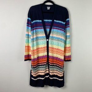 Chicos Multicolored Striped Maxi Cardigan Size 3 US XL Bracelet Sleeves
